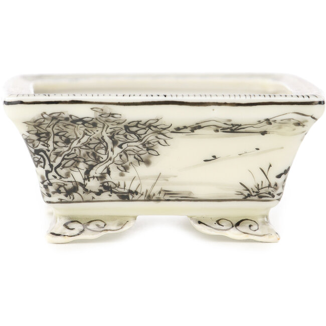 Rechthoekige witte en zwarte bonsai pot van Kutani - 95 x 78 x 35 mm