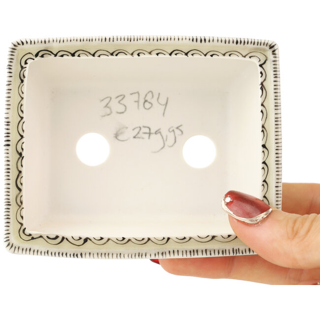 Rechthoekige witte en zwarte bonsai pot van Kutani - 95 x 78 x 35 mm