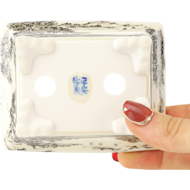 Rechteckiger weißer und schwarzer Bonsai-Topf von Kutani - 95 x 78 x 35 mm