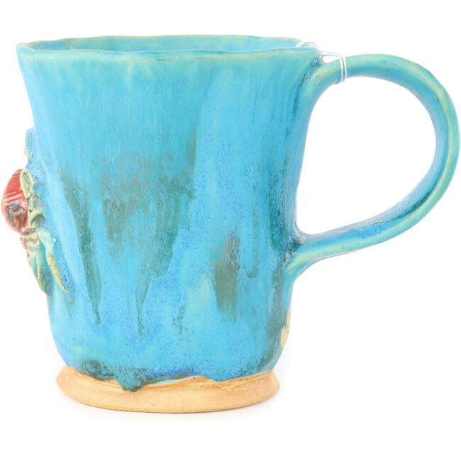 Round blue and red tea mug by Masashi Furumoto - 130 x 85 x 100 mm