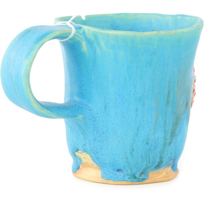 Round blue and red tea mug by Masashi Furumoto - 135 x 92 x 95 mm