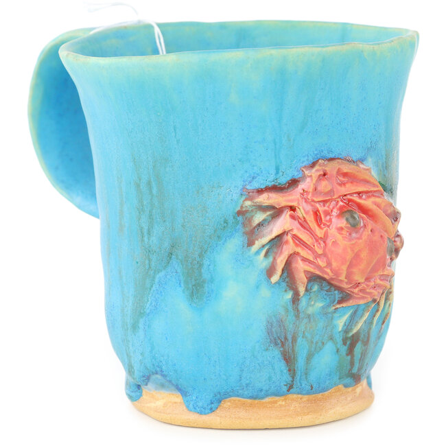 Tazza da tè rotonda blu e rossa di Masashi Furumoto - 135 x 92 x 95 mm