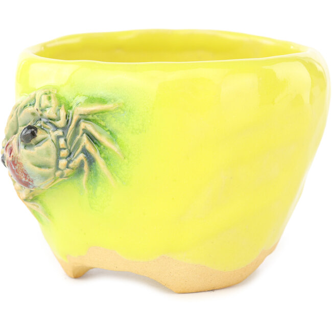 Round yellow and green bonsai pot by Masashi Furumoto - 95 x 95 x 67 mm