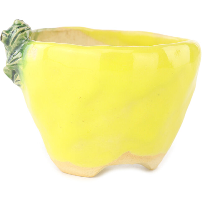 Vaso bonsai rotondo giallo e verde di Masashi Furumoto - 85 x 85 x 63 mm