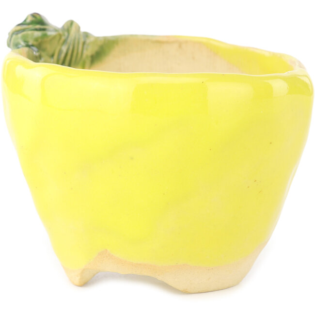 Ronde geel-groene bonsaipot van Masashi Furumoto - 85 x 85 x 63 mm