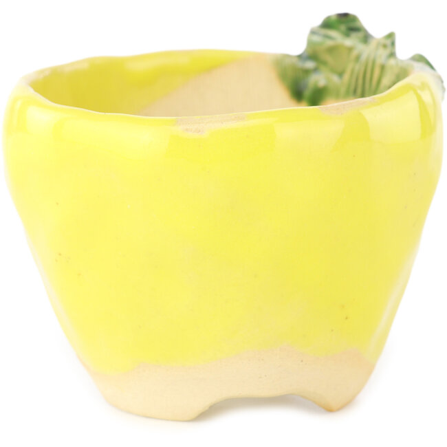 Ronde geel-groene bonsaipot van Masashi Furumoto - 85 x 85 x 63 mm