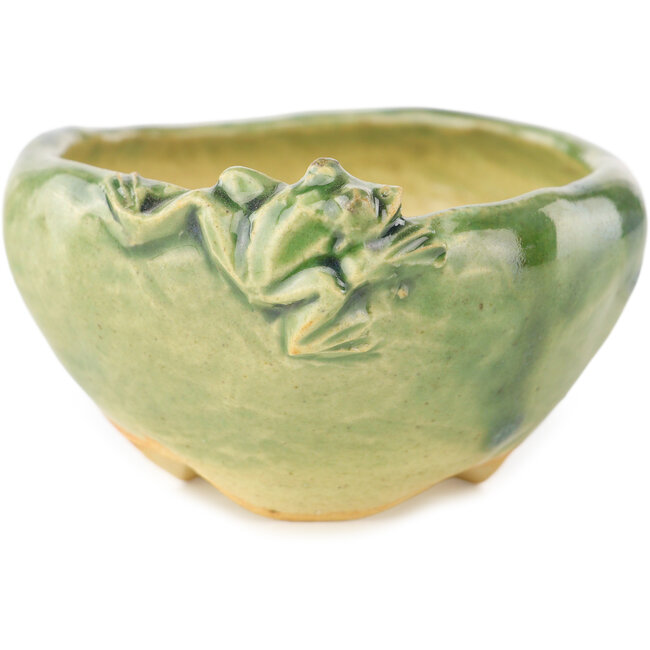 Round green bonsai pot by Masashi Furumoto - 68 x 68 x 35 mm