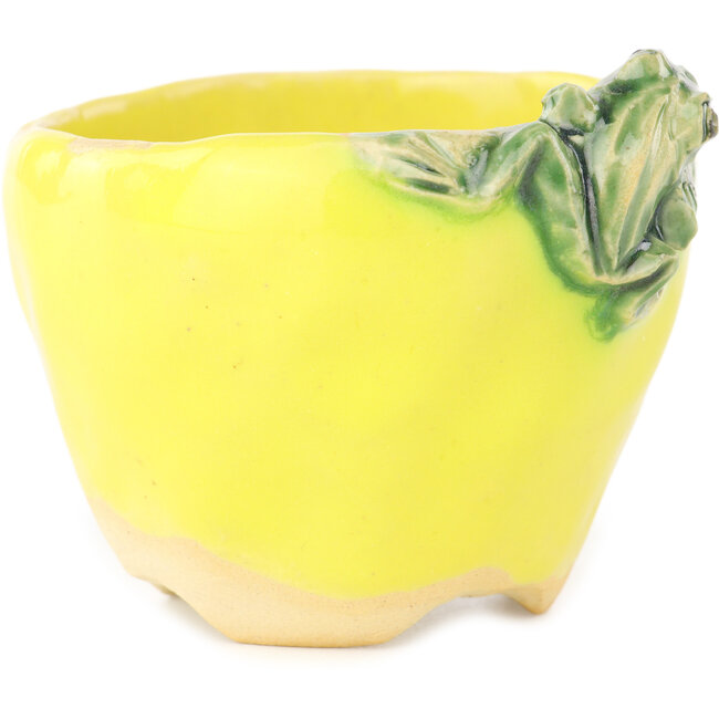 Ronde geel-groene bonsaipot van Masashi Furumoto - 85 x 85 x 63 mm