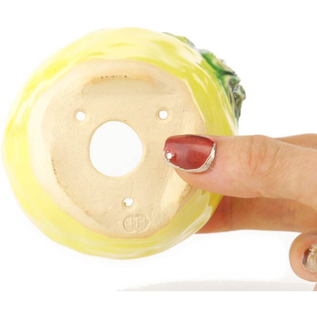 Runder gelber und grüner Bonsai-Topf von Masashi Furumoto - 85 x 85 x 63 mm