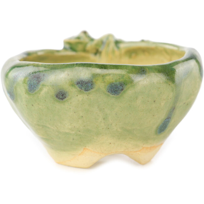 Round green bonsai pot by Masashi Furumoto - 68 x 68 x 35 mm