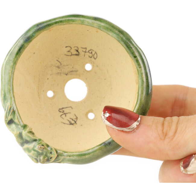 Ronde groene bonsaipot van Masashi Furumoto - 68 x 68 x 35 mm