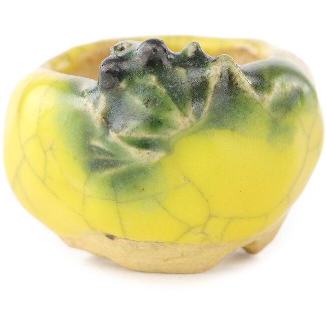 Pot à bonsaï rond jaune et vert de Masashi Furumoto - 30 x 30 x 20 mm