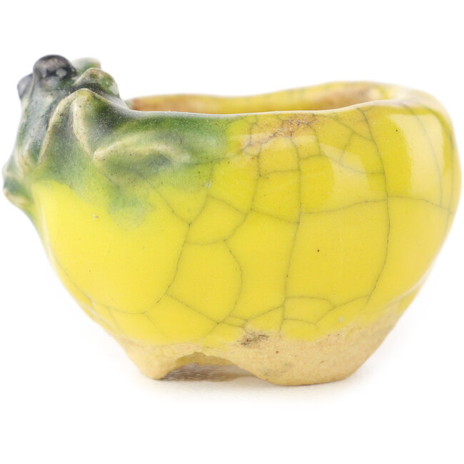 Pot à bonsaï rond jaune et vert de Masashi Furumoto - 30 x 30 x 20 mm