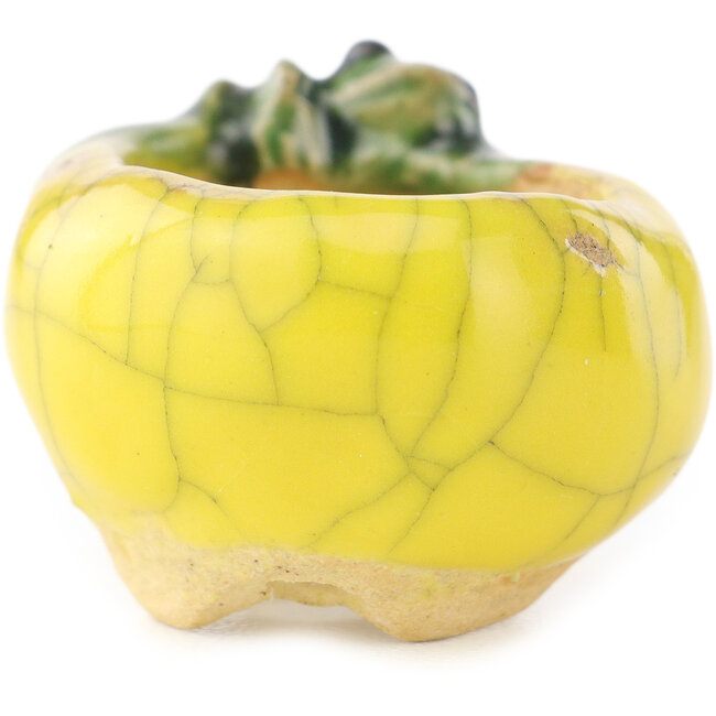 Pot à bonsaï rond jaune et vert de Masashi Furumoto - 30 x 30 x 20 mm