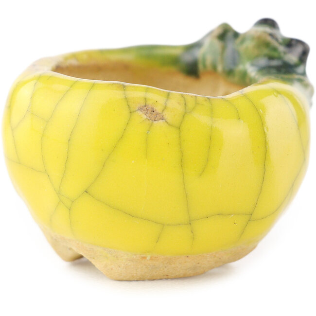 Ronde geel-groene bonsaipot van Masashi Furumoto - 30 x 30 x 20 mm