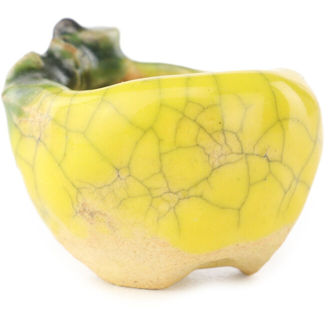 Pot à bonsaï rond jaune et vert de Masashi Furumoto - 30 x 30 x 20 mm