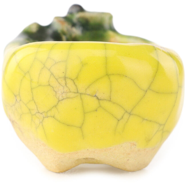 Ronde geel-groene bonsaipot van Masashi Furumoto - 30 x 30 x 20 mm