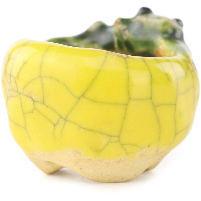 Pot à bonsaï rond jaune et vert de Masashi Furumoto - 30 x 30 x 20 mm