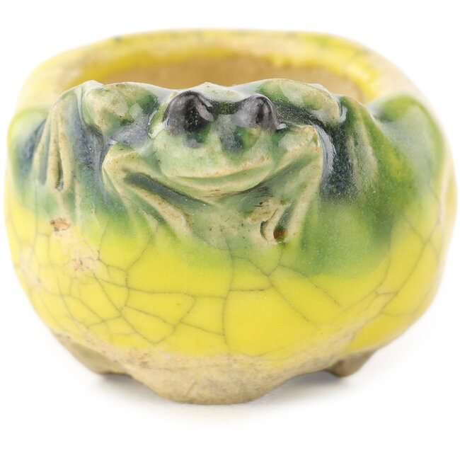 Pot à bonsaï rond jaune et vert de Masashi Furumoto - 30 x 30 x 20 mm
