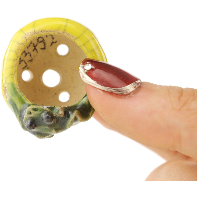 Maceta redonda amarilla y verde para bonsái de Masashi Furumoto - 30 x 30 x 20 mm