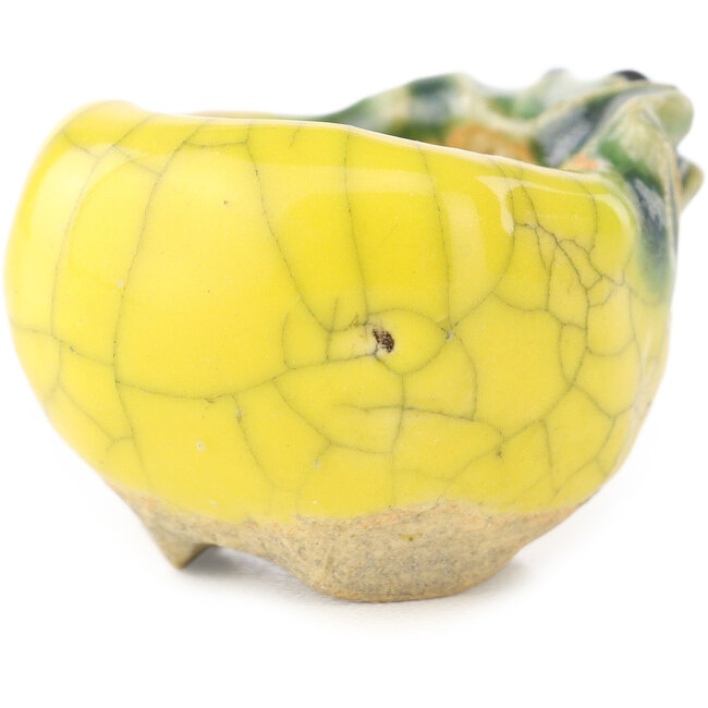 Round yellow and green bonsai pot by Masashi Furumoto - 30 x 30 x 20 mm
