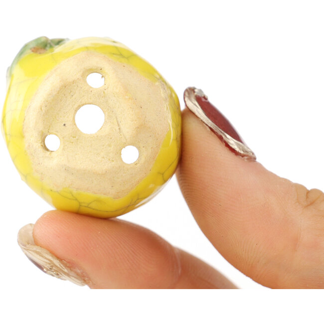 Ronde geel-groene bonsaipot van Masashi Furumoto - 30 x 30 x 20 mm