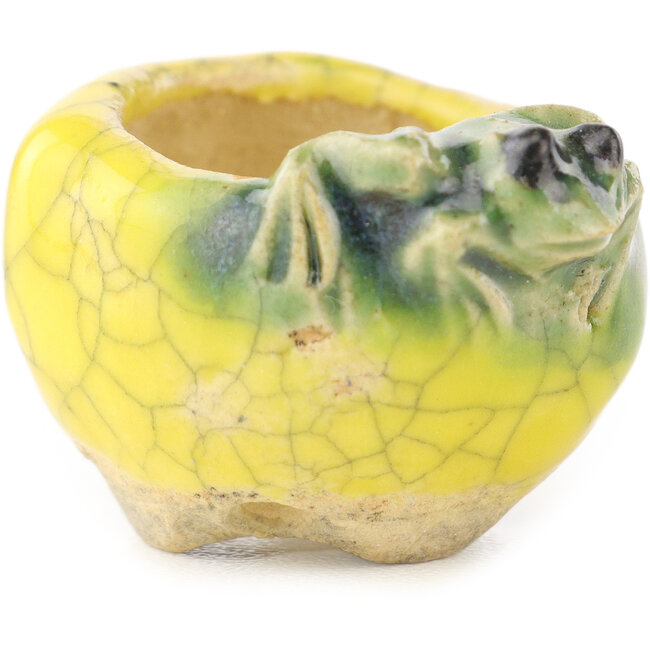 Ronde geel-groene bonsaipot van Masashi Furumoto - 30 x 30 x 20 mm