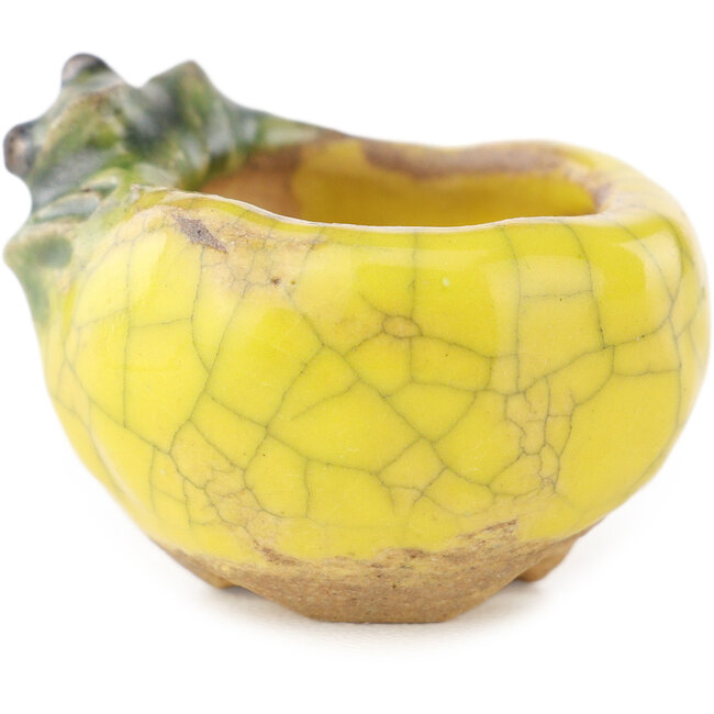 Round yellow and green bonsai pot by Masashi Furumoto - 30 x 30 x 20 mm