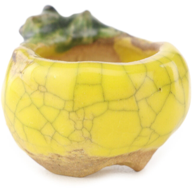 Vaso bonsai rotondo giallo e verde di Masashi Furumoto - 30 x 30 x 20 mm