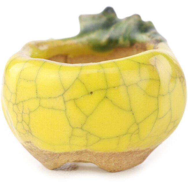 Round yellow and green bonsai pot by Masashi Furumoto - 30 x 30 x 20 mm