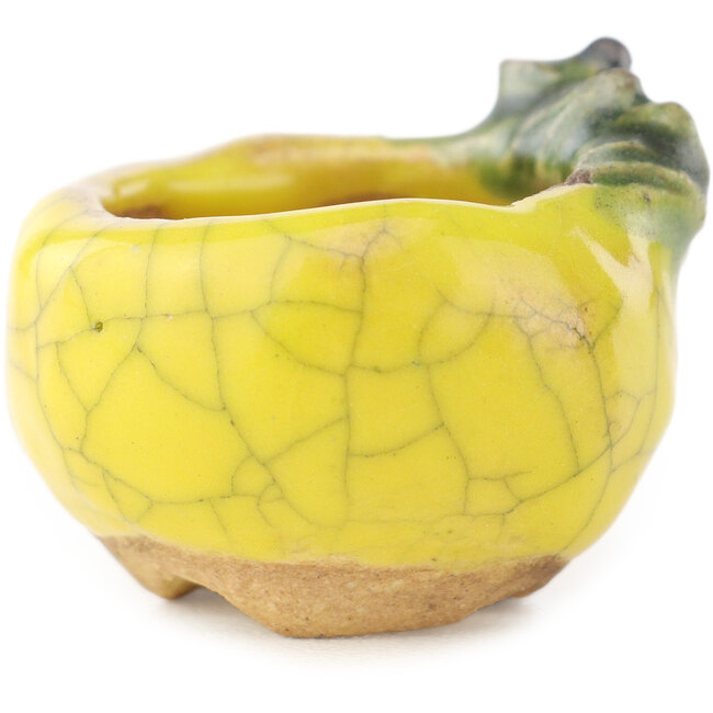 Round yellow and green bonsai pot by Masashi Furumoto - 30 x 30 x 20 mm