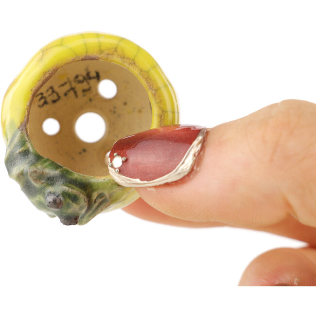 Pot à bonsaï rond jaune et vert de Masashi Furumoto - 30 x 30 x 20 mm