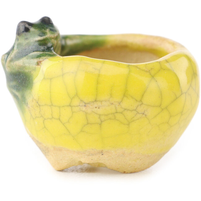 Vaso bonsai rotondo giallo e verde di Masashi Furumoto - 26 x 26 x 17 mm