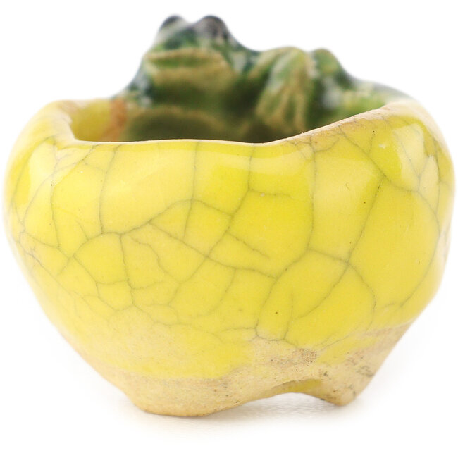 Pot à bonsaï rond jaune et vert de Masashi Furumoto - 26 x 26 x 17 mm