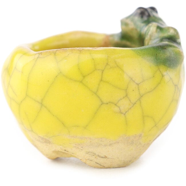 Ronde geel-groene bonsaipot van Masashi Furumoto - 26 x 26 x 17 mm