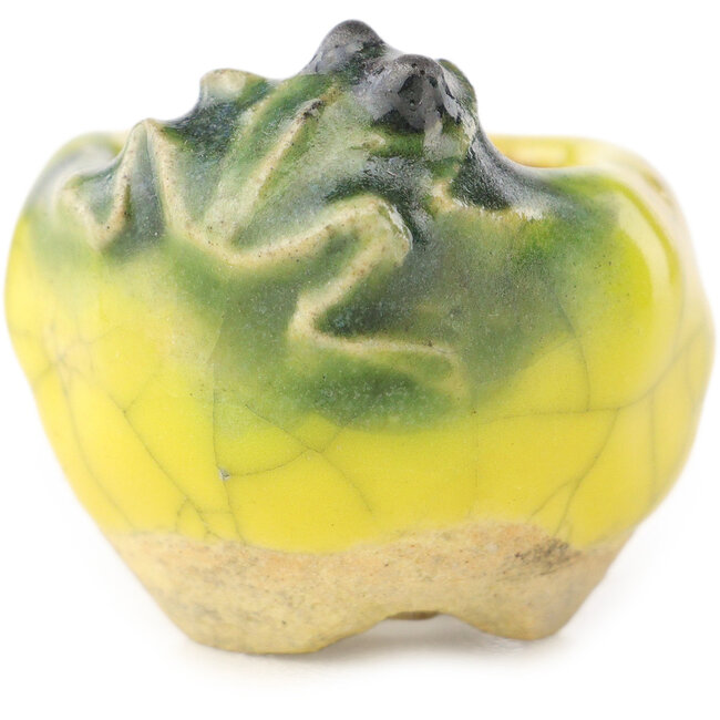 Pot à bonsaï rond jaune et vert de Masashi Furumoto - 26 x 26 x 17 mm