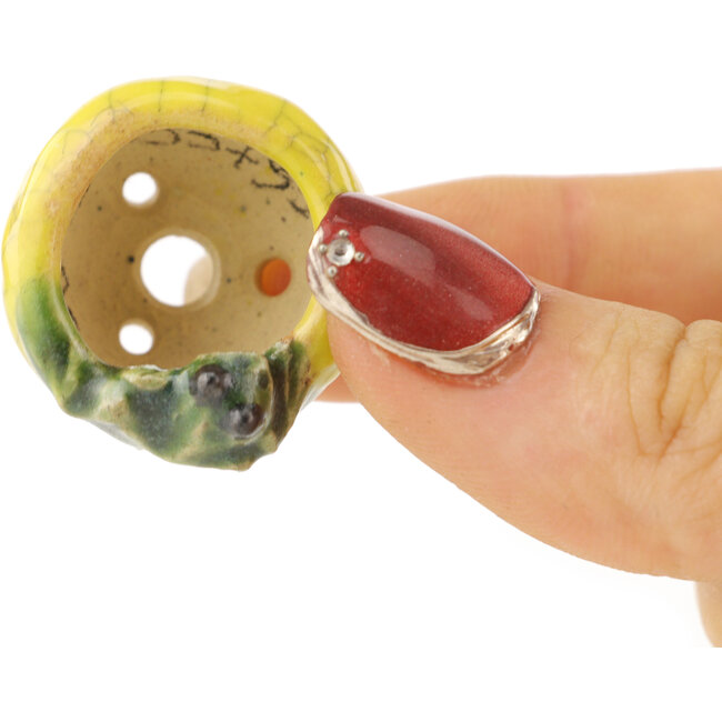 Ronde geel-groene bonsaipot van Masashi Furumoto - 26 x 26 x 17 mm