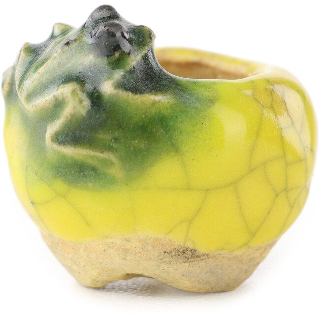 Ronde geel-groene bonsaipot van Masashi Furumoto - 26 x 26 x 17 mm