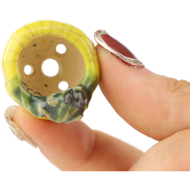 Pot à bonsaï rond jaune et vert de Masashi Furumoto - 26 x 26 x 17 mm