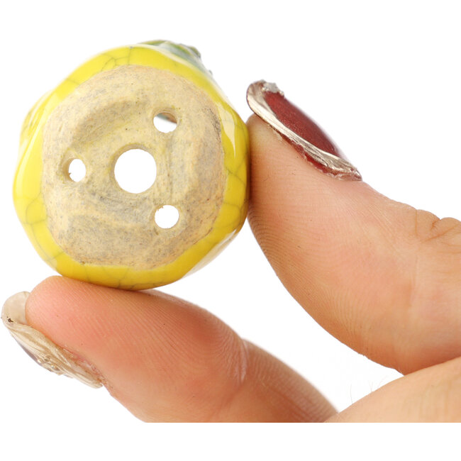 Round yellow and green bonsai pot by Masashi Furumoto - 26 x 26 x 17 mm