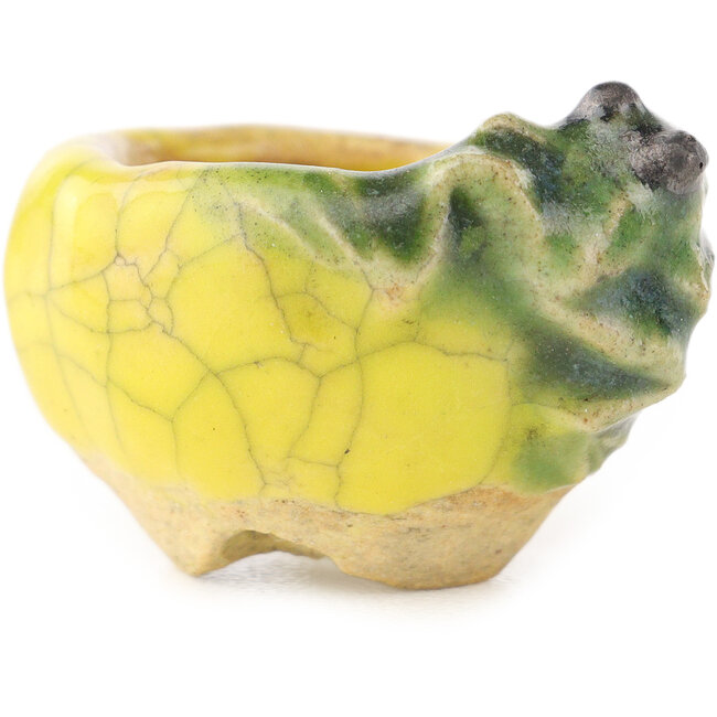 Pot à bonsaï rond jaune et vert de Masashi Furumoto - 26 x 26 x 17 mm
