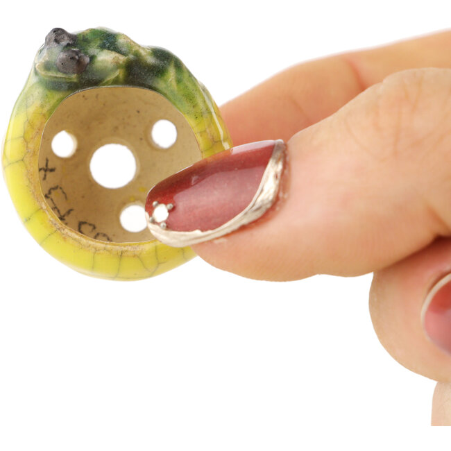 Ronde geel-groene bonsaipot van Masashi Furumoto - 26 x 26 x 17 mm