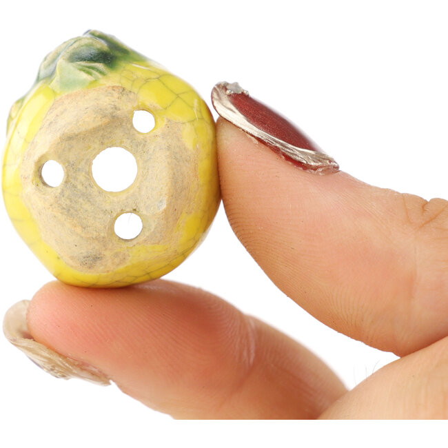 Pot à bonsaï rond jaune et vert de Masashi Furumoto - 26 x 26 x 17 mm