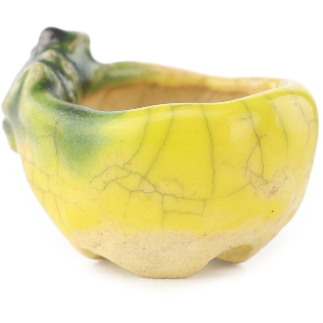 Pot à bonsaï rond jaune et vert de Masashi Furumoto - 26 x 26 x 17 mm