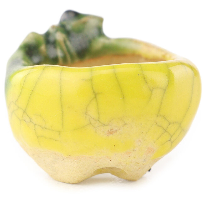 Ronde geel-groene bonsaipot van Masashi Furumoto - 26 x 26 x 17 mm