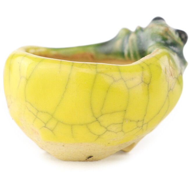 Round yellow and green bonsai pot by Masashi Furumoto - 26 x 26 x 17 mm