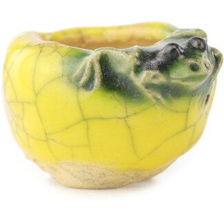 Masashi Furumoto Pot à bonsaï rond jaune et vert de 26 mm par Masashi Furumoto, Japon