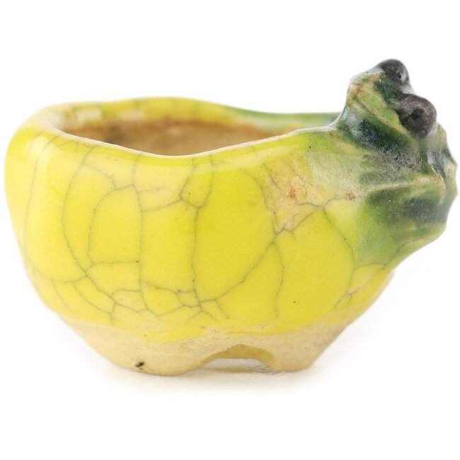 Ronde geel-groene bonsaipot van Masashi Furumoto - 26 x 26 x 17 mm