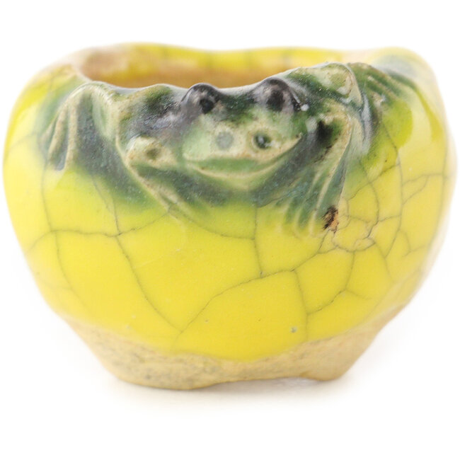 Round yellow and green bonsai pot by Masashi Furumoto - 26 x 26 x 17 mm