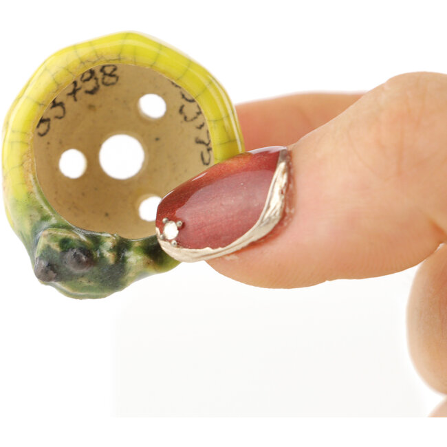 Vaso bonsai rotondo giallo e verde di Masashi Furumoto - 26 x 26 x 17 mm